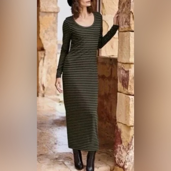 Peruvian Connection | Andover Green & Black Striped Long Sleeve Maxi Dress Large - Picture 2 of 11